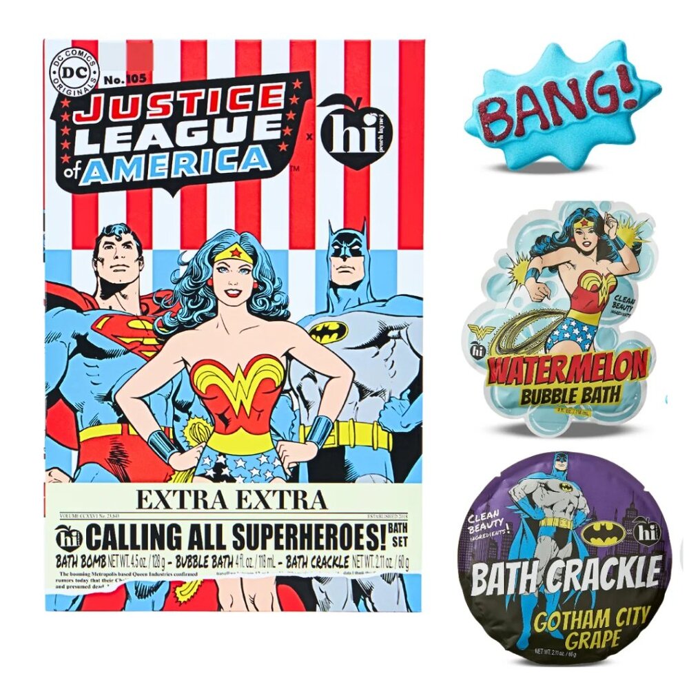 DC Comics JUSTICE LEAGUE of AMERICA Bath SET Gift Bomb Bubble Crackle Superheroe